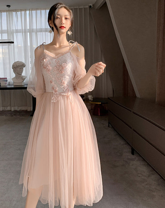 pink-bridesmaid-dress-new-summer-fairy-temperament-korean-wedding-sisters-dress