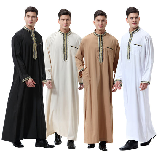 muslim-arab-middle-east-mens-applique-stand-collar-robe-th810