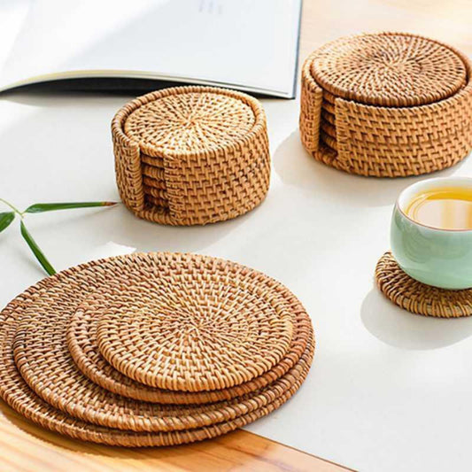 woven-vietnamese-rattan-coaster-bamboo-tea-mat-table-mat-potholder-teacup-pot-mat-placemat-tea-ceremony-tea-set