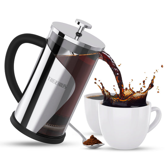 TBGENIUS Cafetiere 2-4 Cups French Press 600ml Coffee Maker 4 Level Filtration System, Metal Housing, Perfect For Coffee Lover Gifts Morning Coffee - Brews Milk Froth And Tea