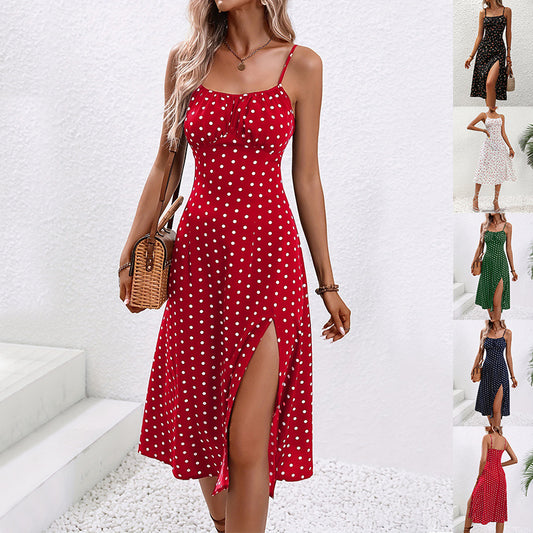 new-polka-dot-print-suspender-dress-summer-sexy-slit-long-dresses-for-womens-clothing