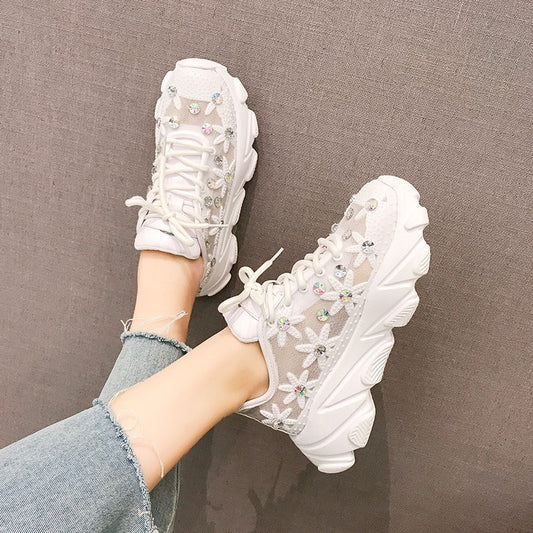 Spring and summer new women's shoes Korean mesh breathable thick-soled sports and leisure single shoes women
