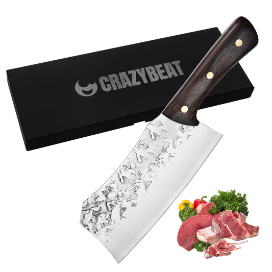 Kegani Meat Cleaver Knife Heavy Duty Hand Forged Butcher Knife, High Carbon Steel Knife Chinese Cleaver With Full Tang Handle For Home Kitchen Meat And Bone Cutting