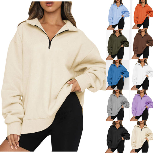 women-sweatshirts-zip-turndown-collar-loose-casual-tops-clothes